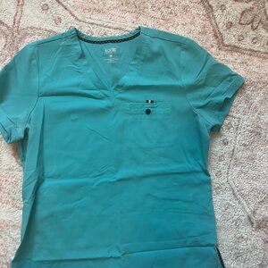 Koi Women's Scrub Set Aqua V-Neck Short Sleeve Top And Bottom